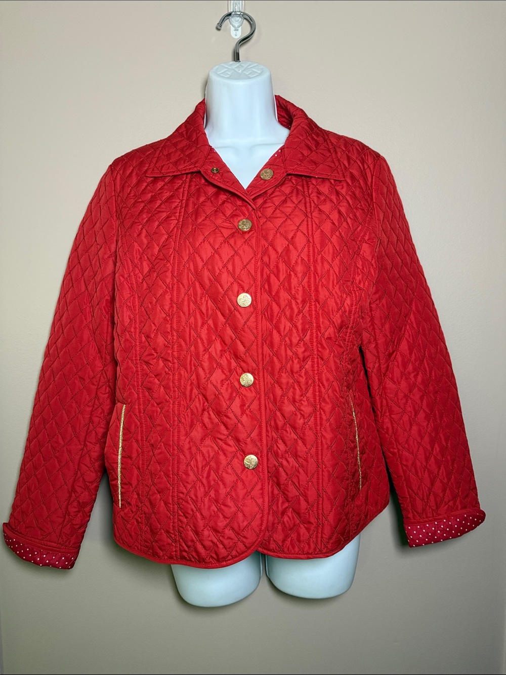 Flair Red Quilted Gold Accents Reversible Button Up Jacket Ladies Small - Picture 2 of 16